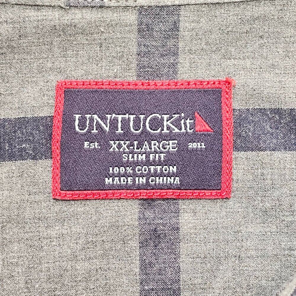Untuckit Navy And Gray Checkered Button Down Shirt - image 4